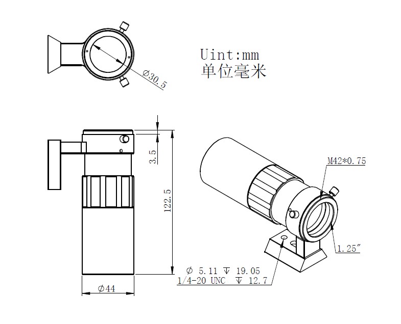ZWO Mini Guide Scope 30mm F4 Sirius Optics