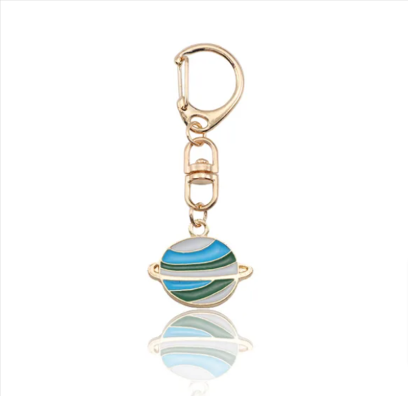 Enamel Keychain - White-blue planet