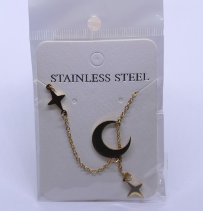 Moon and Stars Stainless Steel Necklace Gold Tone