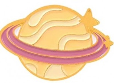 Orange Ringed Planet Enamel Pin Style 5