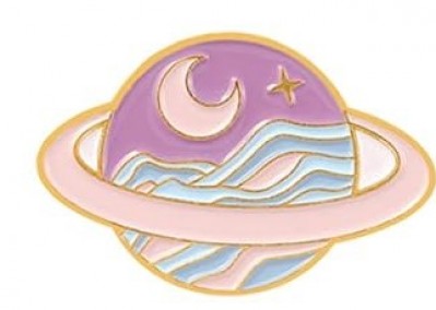  Pink Blue Ringed Planet Enamel Pin Style 4