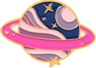  Pink Purple Ringed Planet Enamel Pin Style 2