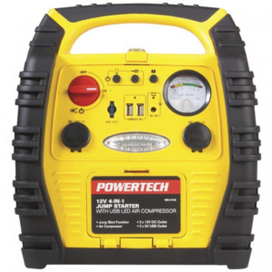 Powertech 12V 17Ah Jump Starter with Air comp USB LED light