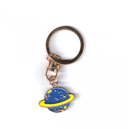 Enamel Keychain - Blue-yellow planet