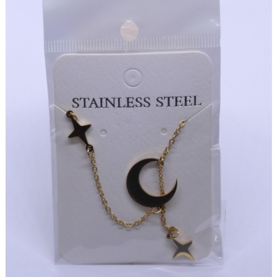 Moon and Stars Stainless Steel Necklace Gold Tone