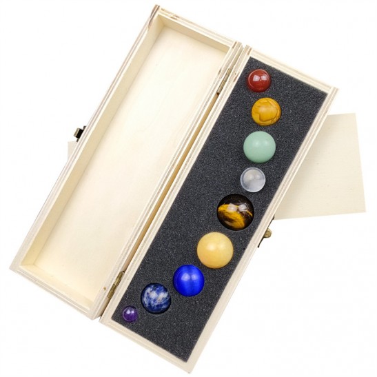 Semi-Precious Stone Planets 9-Piece Collection in Wooden Box