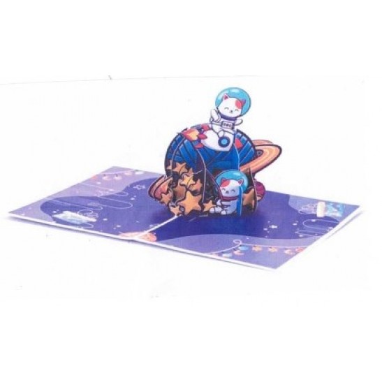 Space Astronaut Cats Pop-Up Greeting Card
