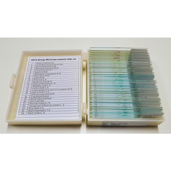 Sirius Optics 25 Piece Prepared Biological Slides - Plant & Animal Specimens