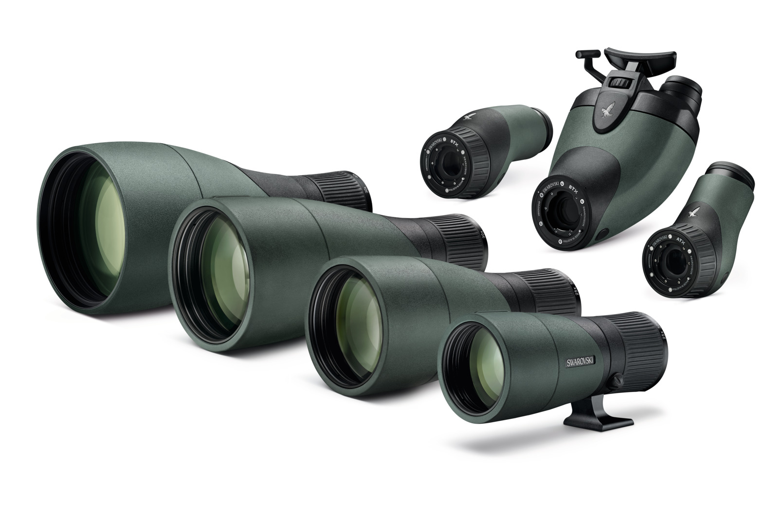 Swarovski ATX, STX and BTX eyepiece modules with 65, 85 and 115 mm objective modules